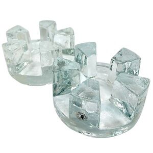 Glasdesign Georgshütte Bel Mondo Ice Block Teapot Warmers West Germany Set 2